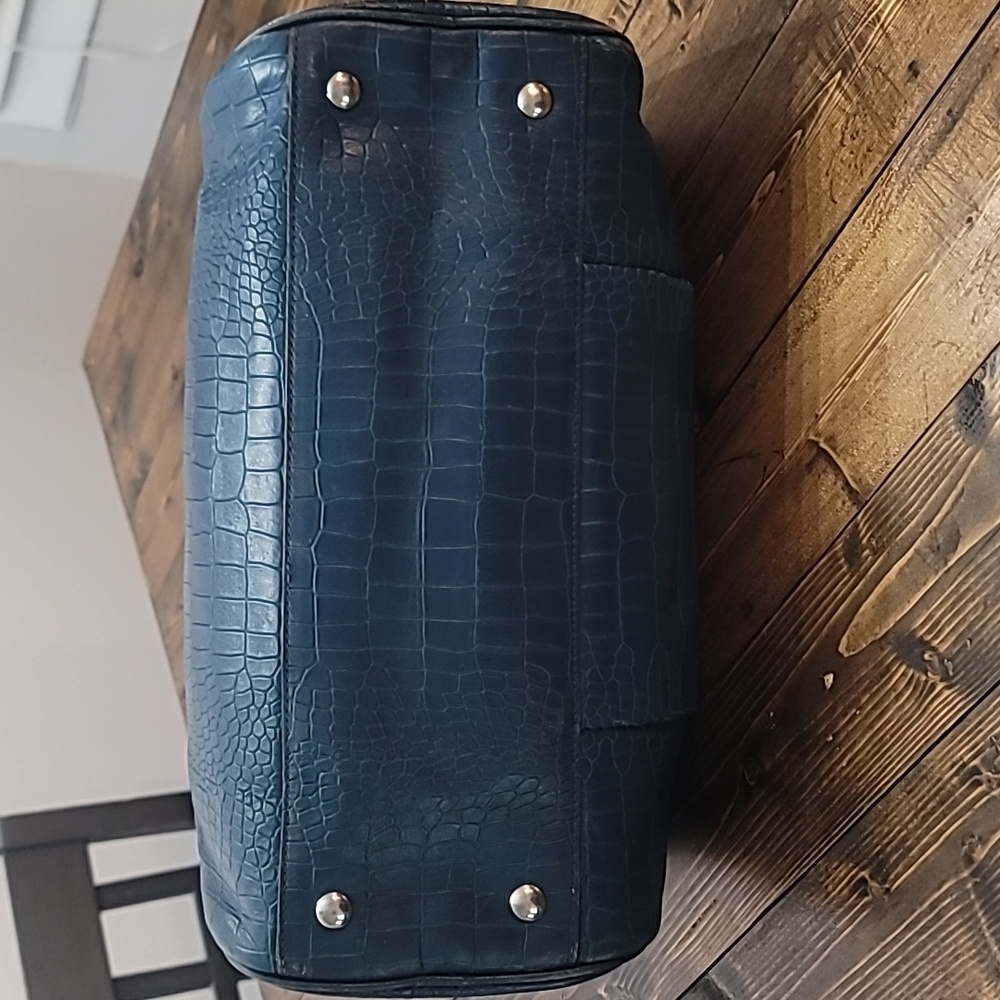 Coach Dark Blue Croc-Embossed Shoulder Bag - Picture 3 of 6